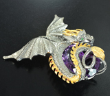 Серебряный кулон «Дракон» с аметистом 38,3 карата, сапфирами и цаворитами Серебро 925