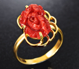 Золотое кольцо с резным solid кораллом 4,05 карата Золото