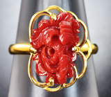 Золотое кольцо с резным solid кораллом 4,05 карата Золото