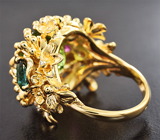 Золотое кольцо с зеленым турмалином 10,95 карата, рубеллитом, индиголитом и бриллиантами Золото