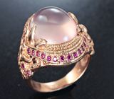 Эффектное серебряное кольцо с розовым кварцем