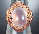 Эффектное серебряное кольцо с розовым кварцем Серебро 925