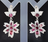 Чудесные серебряные серьги с рубеллитами турмалинами  Серебро 925