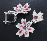 Чудесные серебряные серьги с рубеллитами турмалинами  Серебро 925