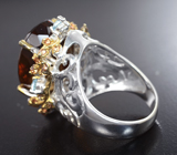 Серебряное кольцо с цитрином 23+ карат и голубыми топазами Серебро 925