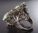 Серебряное кольцо с кристаллическими эфиопскими опалами, жемчугом, перидотами и цитринами