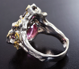 Серебряное кольцо cо шпинелями 5,89 карата, розовым турмалином и зелеными сапфирами Серебро 925