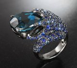Серебряное кольцо с насыщенно-синим топазом и синими сапфирами Серебро 925