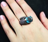 Серебряное кольцо с насыщенно-синим топазом и синими сапфирами Серебро 925