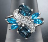 Замечательное серебряное кольцо с насыщенно-синими топазами и апатитами Серебро 925