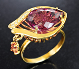 Золотое кольцо с рубеллитом турмалином 5,96 карата, падпараджа сапфиром и бриллиантами Золото
