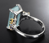 Серебряное кольцо с аквамарином 7,54 карата, насыщенно-синими топазами и танзанитами Серебро 925