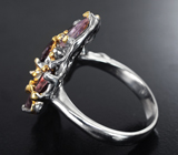Серебряное кольцо с разноцветными шпинелями 4,17 карата и цаворитами