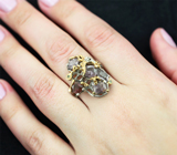 Серебряное кольцо с разноцветными шпинелями 4,17 карата и цаворитами