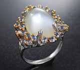 Серебряное кольцо с лунным камнем 10,23 карата и сапфирами Серебро 925