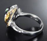 Серебряное кольцо с кристаллическим чёрным опалом 6,5 карата и сапфиром