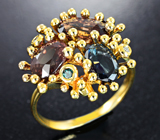 Золотое кольцо с гранатами со сменой цвета топовых характеристик 3,92 карата и бриллиантами Золото