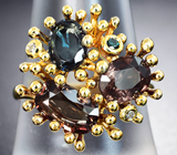 Золотое кольцо с гранатами со сменой цвета топовых характеристик 3,92 карата и бриллиантами Золото