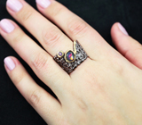 Серебряное кольцо с кристаллическим черным опалом и аметистом