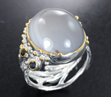 Серебряное кольцо с агатом 28,12 карата и синими сапфирами Серебро 925