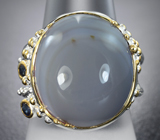 Серебряное кольцо с агатом 28,12 карата и синими сапфирами Серебро 925