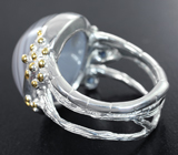 Серебряное кольцо с агатом 28,12 карата и синими сапфирами