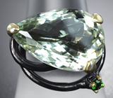 Серебряное кольцо с зеленым аметистом 12,32 карата и диопсидами