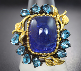 Серебряное кольцо с танзанитом 14,52 карата и голубыми топазами Серебро 925