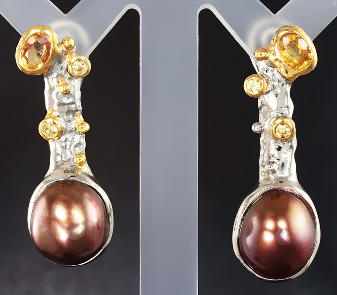 Серебряные серьги с жемчугом барокко 12,92 карата и сапфирами