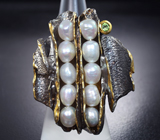 Серебряное кольцо с  жемчугом барокко 21,5 карата и перидотом
