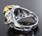 Серебряное кольцо с топовым кристаллическим черным опалом 4,2 карата и цаворитами Серебро 925