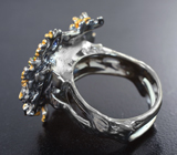 Серебряное кольцо с аквамарином 3,8 карата, цаворитами и синими сапфирами Серебро 925