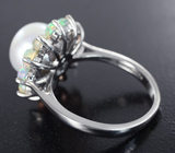 Превосходное серебряное кольцо с жемчужиной и кристаллическими эфиопскими опалами Серебро 925