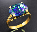 Золотое кольцо с крупным ограненным черно-синим опалом 2,8 карата