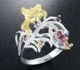 Серебряное кольцо с розовым турмалином и аметистами Серебро 925