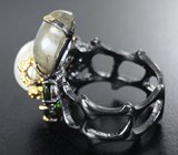 Серебряное кольцо с жемчужиной, лабрадоритом, диопсидами, цитринами и альмандинами гранатами