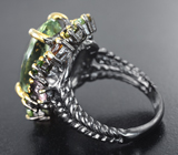 Серебряное кольцо с зеленым аметистом, родолитами гранатами, перидотами и турмалинами Серебро 925