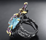 Серебряное кольцо с резными аметринами, голубым топазом и аметистами Серебро 925