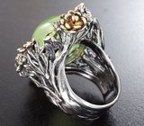 Серебряное кольцо с пренитом, пиропом гранатом, аметистом, цитрином, цаворитом и синим сапфиром Серебро 925