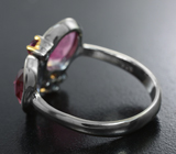 Серебряное кольцо с рубеллитами турмалинами и родолитами