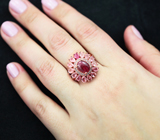 Эффектное серебряное кольцо с рубеллитом и розовыми турмалинами Серебро 925