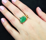Золотое кольцо с крупным насыщенным кабошоном уральского изумруда 7,62 карата и бриллиантами Золото