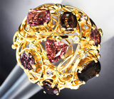 Золотое кольцо с редкими топовыми гранатами со сменой цвета 7,98 карата и бриллиантами Золото