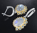 Серебряные серьги с лунным камнем 12,29 карата и голубыми топазами Серебро 925