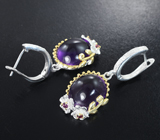 Серебряные серьги с аметистами 24,43 карата и родолитами Серебро 925