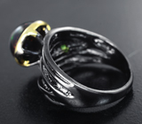 Серебряное кольцо с топовым черным опалом 3,45 карата и диопсидами