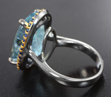 Серебряное кольцо с аквамарином 13,28 карата и синими сапфирами