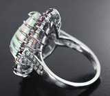 Серебряное кольцо с кристаллическим эфиопским опалом 7,5 карата, разноцветными турмалинами, альмандином гранатом и бриллиантами