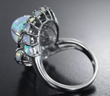 Серебряное кольцо с кристаллическими эфиопскими опалами 5,94 карата, синими сапфирами и бриллиантами