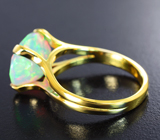 Золотое кольцо с крупным ярким полупрозрачным ограненным эфиопским опалом 3,56 карата Золото